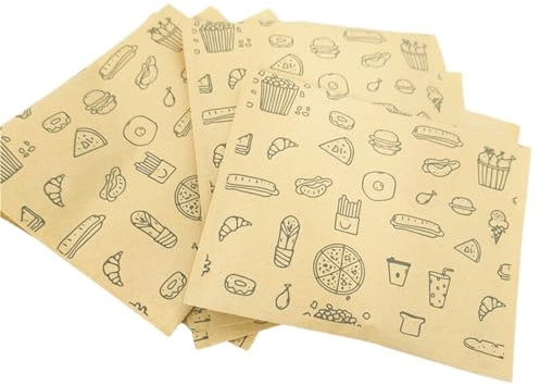 Baking Paper 50/100PCS Greaseproof Paper Bag,Kraft,Food Packaging, Parchment Baking Air Fryer(L-100PCS)