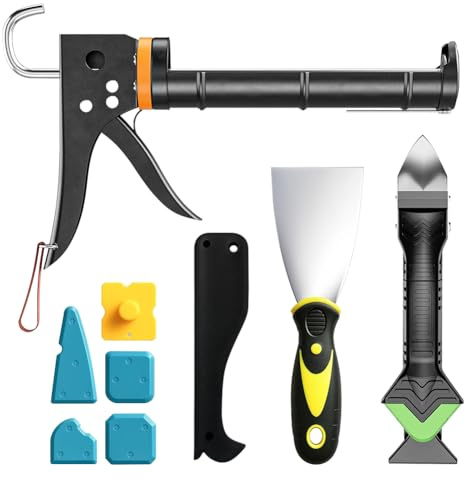 Aoreun Kartuschenpresse Set, Silikonspritze, Kartuschenpistole für Alle Gängigen Dicht- und Klebstoff- Kartuschen (Silikon, Acryl, Mörtel etc.)