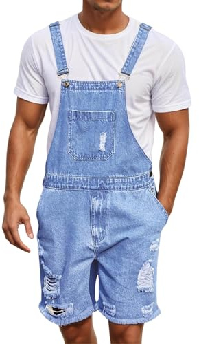 YOSUWOAI Salopette corte da uomo in denim, salopette cargo, stile retrò, pantaloni da lavoro, vestibilità ampia, tuta estiva da lavoro