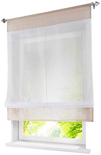 BAILEY JO 1er-Pack Raffrollo mit Tunnelzug Schön Gardinen Voile Transparent Vorhang (BxH 80x120cm, Sand)
