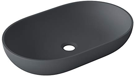 doporro Design Waschbecken Bad 54x34x10,5cm | Waschtisch aus hochwertigem Guss-Marmor in Anthrazit matt | DIN-Anschlüsse