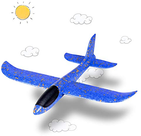 Highttoy Throwing Foam Airplane Toys for Boys, Children Aircraft Glider Toys for 3-12 Year Old Boys Gifts, Hand Launched Model Foam Glider Plane for Kids Outdoor Flying Plane Glider Toy, Blue