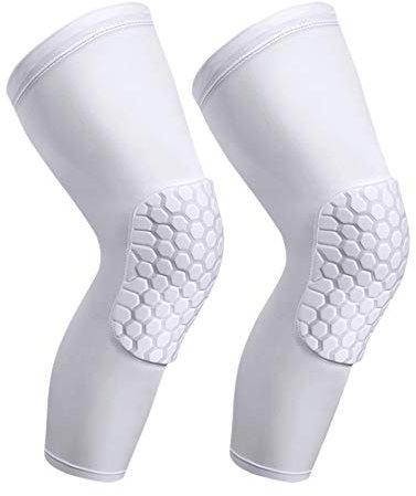PISIQI Rodilleras de compresión de Pierna Larga, protección para Baloncesto, fútbol y Voleibol (2 Mangas), Large, Blanco