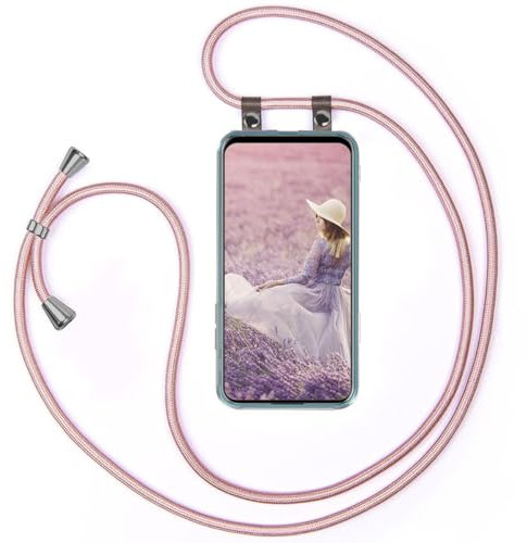 moex Correa para teléfono móvil Compatible con el Huawei P Smart Z, Funda con Correa de Longitud Ajustable, Funda para Colgar de Silicona Transparente con Correa extraíble en Oro Rosa