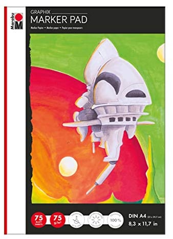 Marabu 1612000000401 - Marker Pad Graphix, Markerblock DIN A4, 75 Blatt 75 g/m², weiß, glatt, säurefrei und alterungsbeständig, für alkoholbasierte Marker und Stifte