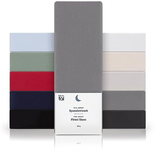 Blumtal® Basics Spannbettlaken 160x200cm Jersey - Spannbetttuch 160x200 Baumwolle - Oeko-TEX zertifiziertes Spannbetttuch 160x200cm - Matratzenbezug - Bettwäsche 160x200 - Bettbezug - Grau