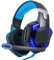 VBESTLIFE Gaming-Headset Kabelgebundene Beleuchtung Kopfhörer Modische Form Kopfhörer Metallstruktur mit geräuschunterdrückendem Mikrofon für PC-Computerspiel(Schwarz + Blau)