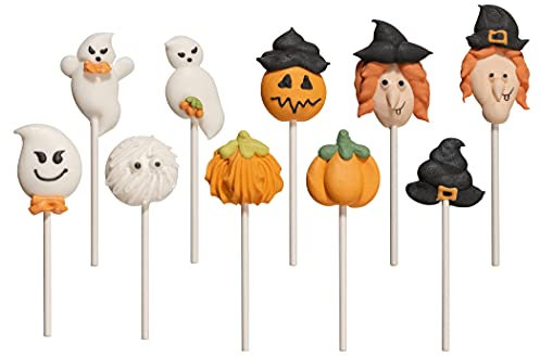 Bombasei Halloween Set am Stab 20 Tlg. 158g | Deko essbar aus Zucker | Für Torten, Kuchen, Muffins und viele weitere Desserts | Halloween Tortendeko essbar | HANDMADE in EU | Bruchsichere Verpackung