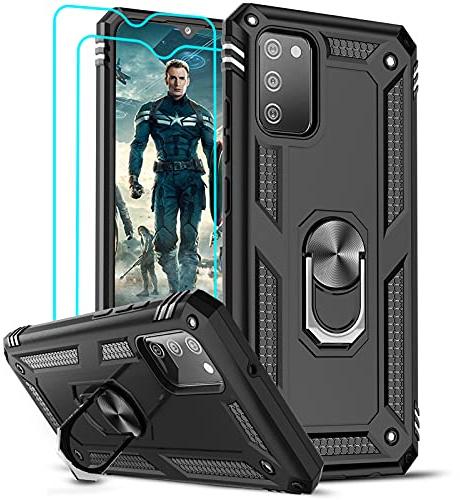 LeYi Schutzhülle für Samsung Galaxy A02S mit Hartglas [2 Stück], 360 ° drehbarer Ständer, militärischer Schutz, stoßfest, weiches TPU und Polycarbonat, Hartschale, Schutzhülle für Samsung A02S,