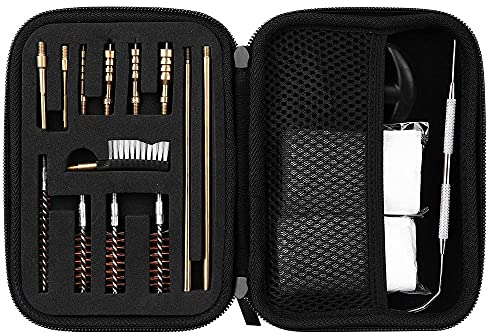 ANCLLO Kit di pulizia per pistola compatta per .22.357.38, 9mm. Kit di pulizia universale per la pulizia della canna del fucile per fucile a pompa calibro 45