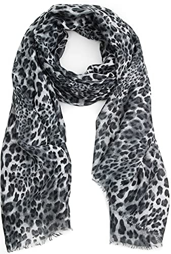 Ever Bloom Damen Schal mit Leopard Muster, Leichtes Halstuch mit Fransen, Modische und Elegante Sommer und Helbst Leo Schals für Frauen, Schal Farben:Schwarz