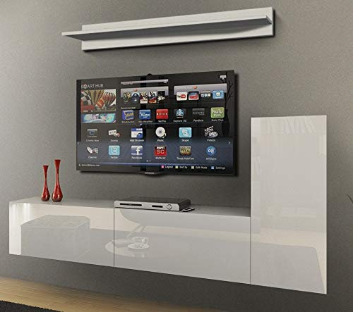 Furnitech Wohnwand Wohnzimmer | Hängend Wohnwand Modern | Wohnzimmer Schrankwand mit Regale und TV Schrank | Wohnzimmer Möbel (Future 44/HG/W/2 1B)