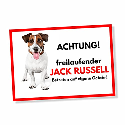 Jack Russell Freilaufender Hund Dog Schild Spruch Türschild Hundeschild Warnschild Geschenkidee Sicherheitsschild Hund Privatgrundstück Hundewarnung Warnung vor dem Hund