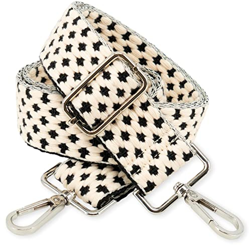BENAVA Verstellbarer Schulterriemen für Taschen 75-135 cm | Taschengurt Schwarz Breit 38mm | Farbe Karabiner Silber | Taschengurte zum Wechseln | Schultergurt für Taschen