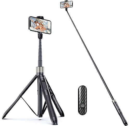 ATUMTEK 165 cm Palo Selfie, Palo Selfie con Mando a Distancia Bluetooth extraíble, trípode, Smartphone Extensible para iPhone y Android, grabación de vídeo, bloging, transmisión en Directo, Negro