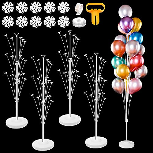 Hegbolke Paquet de 4 Supports de Colonne de Ballons 1,5 m, Pinces à Fleurs, Bandes de Décoration, Points de Colle, Noueur pour Anniversaire, Fête Prénatale