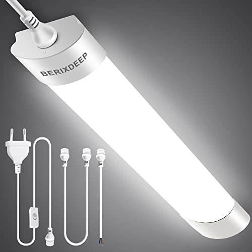 Plafonnier LED 120CM IP66 Étanche Garage Éclairage 4000K avec Prise, 36W 3600LM LED Tube Light Cabinet Light Linkable Cabinet Light pour Cuisine Couloir Salle de Bain Workbench Sous-sol et Bureau