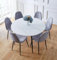 Hallowood Furniture Cullompton Round Dining Table and Chairs Set 6, White Marble Effect Top Kitchen Table And 6 Chairs Upholstered in Grey Fabric Chairs with Black Metal Legs for Home and Cafes