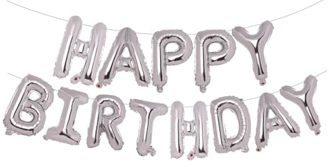 PIGETALE Silber Happy Birthday Ballon Girlande, 16 Zoll Folie Happy Birthday Folienballon Luftballon Geburtstagsballon Banner Helium Ballon für Jungen Mädchen Frauen Kinder Birthday Party Dekoration