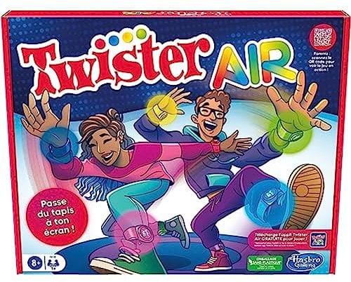 Hasbro Gaming Twister Air, appli de Jeu RA avec Bracelets de Poignets et de Chevilles, se Connecte aux Smartphones et Tablettes, Jeux Actifs pour Enfants et Adultes, dès 8 Ans