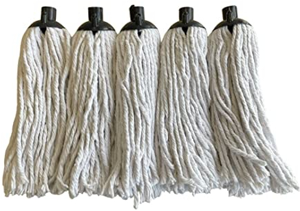 REQUISITE NEEDS Long Cotton Floor Mop with Detachable Head and Handle, Ergonomic Design, Includes 2 Cotton String Mop Heads (Pack of 5), Grey