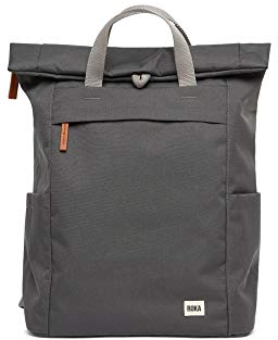 ROKA Finchley Roll Top Backpack for Women & Men - Large Canvas Rucksack w/Magnetic Closure & Multi Pockets for Work, School, Travel - Carbon Grey