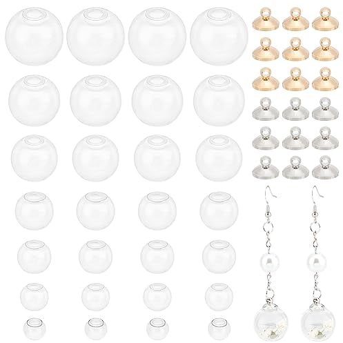 PH PandaHall 42pcs Mini Globe en Verre Transparent, Boule de Verre Souhait avec Bouchons Breloque de Boule Remplissable Ornements Suspendus Clair pour Été DIY Pendentif Breloques Boucles D'oreilles