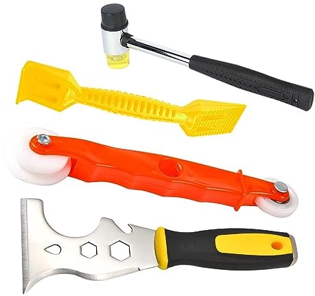 YOYIAG Window Glazing Tool Kit: 4 pcs Glazing Tools, Multi-Functions Rubber Hammer, Window Roller, Stainless Steel Scraper (13-in-1), Plastic Shovel, for Windows Doors Hand Tool Sets