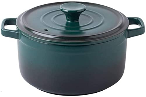 Cazuela de Cerámica Cazuela Redonda con Tapa Cocotte de Loza Pequeña Horno Holandés Cocido a fuego lento Olla Sopa de Barro Resistente al Calor Cazuela de Cerámica Verde 2l Estética y práctica