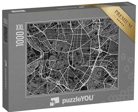 Puzzle 1000 Teile XXL „Vektor-Stadtplan von Madrid, Schwarz-Weiß-Darstellung“ – aus der Puzzle-Kollektion Madrid