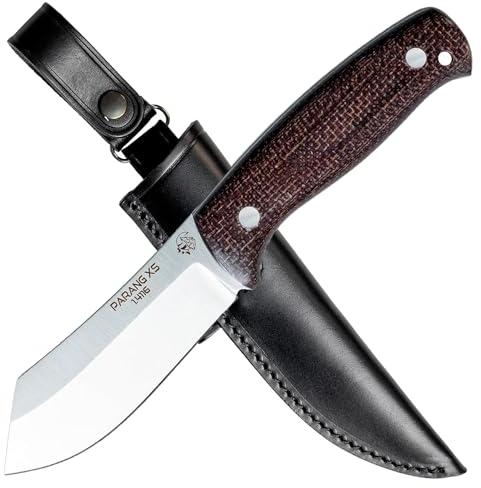 J&V Cuchillo de Hoja Fija Serie XS PARANG para Bushcraft, Campo, Caza, Pesca, Supervivencia y Outdoor, Hoja 10 cm, Funda de piel, Hecho en España