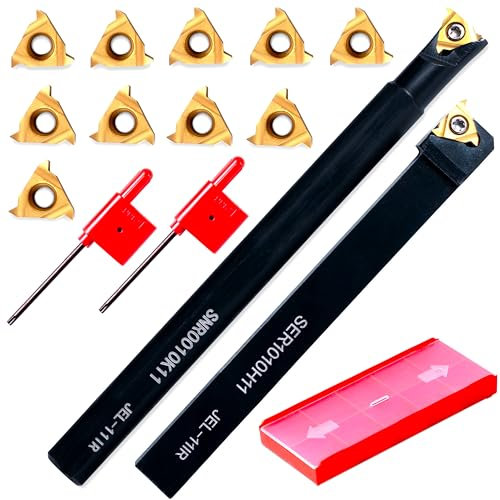 Lathe Turning-Tool Threading Holder - 1/2 External SER1010H11+3/8 Internal SNR0010K11 with Indexable Carbide Inserts 5pcs 11ER A60 Golden+5pcs 11IR A60 Golden for Lathe Threading Tool Metal Cutting