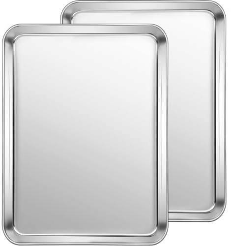 Fire More Lot de 2 Plaques à Pâtisserie en Acier Inoxydable (31,5x24,5x2,5cm),Sain, Non Toxique, Facile à Nettoyer et Lavable au Lave-Vaisselle