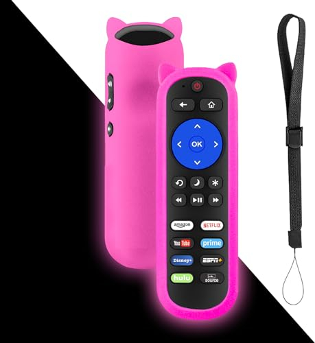 Yimaut Remote for Onn Roku/Westinghouse Roku TV Remote, Only for Onn/Westinghouse 24 32 42 43 40 50 55 58 60 65 70 75 Smart Roku TV wr Anti-Lost Remote Cover, Glow in Dark-Pink