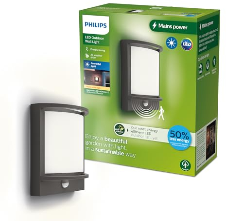 Philips Outdoor Ultra-Efficient Samondra Wandleuchte 3,8W, Bewegungssensor, 2700 Kelvin, IP44 wetterfest, anthrazit