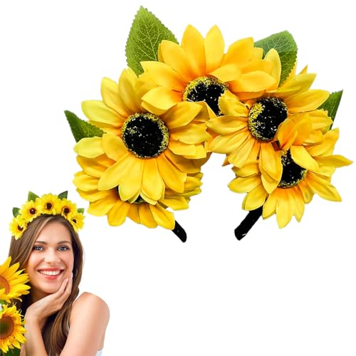 DGUSO Sonnenblumen Haarreif 1 Stück Sonnenblumen Haarschmuck Haarreif Sonnenblume Strand Haarschmuck für Frauen Sonnenblume Haarreifen für Fotografie Requisiten Maskerade Party Dekorationz (Gelb)