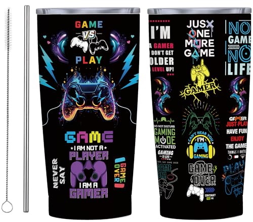 Gaming Tumbler Cup with Lid and Straw, 20 Oz Stainless Steel Insulated Gamer Mug Gaming Accessories,Cool Gamer Gifts for Men Teen Boys ,Video Games Party Favors Birthday/Holiday Gift for Game Lovers