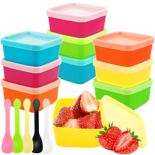PIWOSGOL 10 Pcs Tarros de Plastico con Tapa Pequeños, 90ml Recipientes para Comida de bebé, Contenedores de Alimentos, Vasos de Almacenamiento de Alimentos, sin BPA, Refrigerar y Microondas (Cuadrado)
