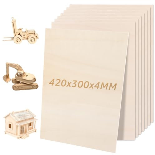 JMIATRY 8 unidades de madera contrachapada de 4 mm, placa de contrachapado A3, placas de madera para manualidades, 420 x 300 mm, para manualidades, carpintería láser, modelismo, regalos, decoración