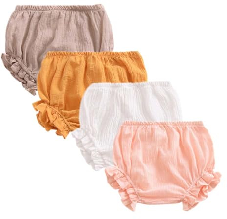 AOOPOO 4er Pack Baby Mädchen Baumwolle Leinen Unterwäsche Unterhosen Rüsche Hose Sommer Bloomer Shorts Baby Höschen Windelhöschen Kleinkinder Pumphose Schlüpfer Slip mit Rüschen
