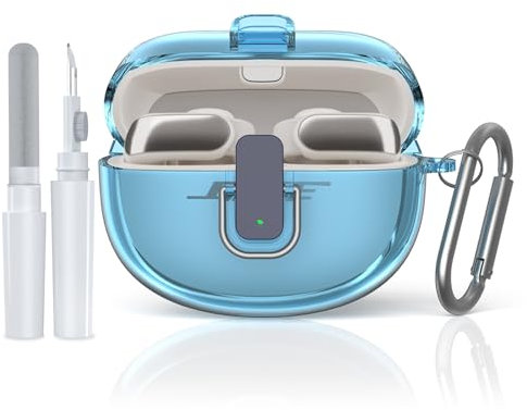 [Secure Lock] for Bose Ultra Open Earbuds Case(2024), TUDIOW Clear TPU Shockproof Protective Cover for Bose Open Ear Wireless Earbuds Accessories with Lanyard & Keychain (Clear Blue)