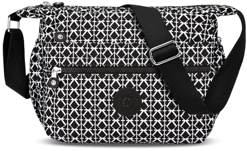 ONEKERUN Umhängetasche Damen Wasserdicht Nylon Crossbody Bag Damen Leichte Schultertasche mit Mehreren Taschen Verstellbarer Breitem Freizeit Messenger Bag für Einkaufen, Reisen