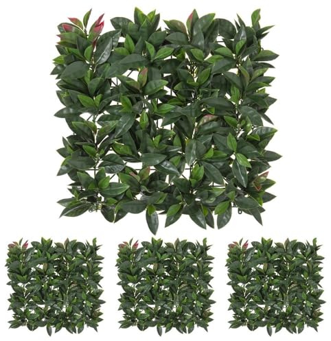 LOLAhome Jardín Vertical Artificial Estilo Laurel | 1 m2: 4 Paneles de 50x50 cm | PVC: 5 años protección UV | Realista y Elegante, Fácil instalación | para Interior y Exterior | Jardín Vertical