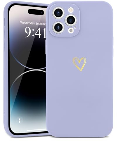 Wirvyuer Custodia Compatibile con iPhone 14 Pro Max Cover Ragazze Amore Cuore Custodia protezione fotocamera Morbido Silicon Cover Protettiva Antiurto Gold Love Case per iPhone 14 Pro Max Viola Lilla