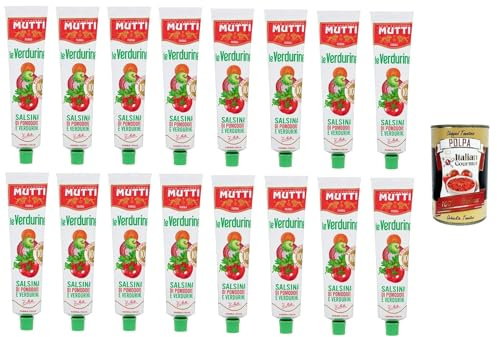 Italian Gourmet Le Verdurine Salsina di Pomodoro, Gemüse-Tomate 16 x 130g | Ricetta con ortaggi selezionati; streichzart, aromatisch, ideal zu Brot, Gesamtnettogewicht 2,08 kg + Kostenlos Polpa 400g