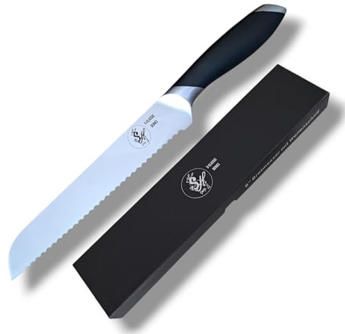 S-HubOla Brotmesser mit Wellenschliff Profi 33,5 cm aus hochwertigem rostfreiem Edelstahl, extra scharfe Messerklinge mit ergonomischem Griff
