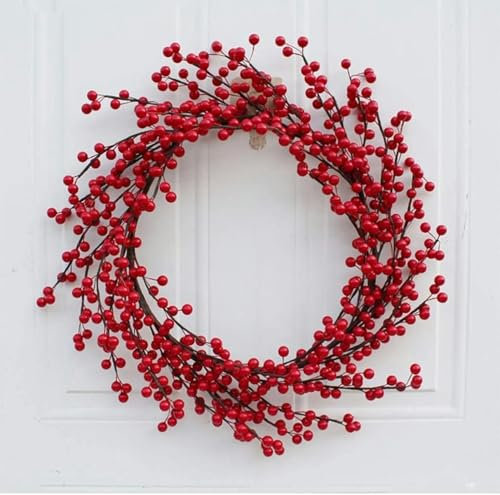 YLREAN Berry Wreath Christmas Door Hanger 50cm Wreath Made Of Foam Berries And Iron Wire For Christmas Decoration-default
