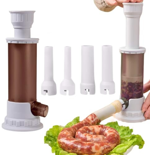 Wurstfüller Manuell,Liuer Wurstfüllwerkzeug,Wurstfüllmaschine,Wurstpress mit 4 Verschiedene Füllrohre Wurstpresse,Wurstspritze Wurstfüllrohre für Selbstgemachte Würstchen,für Heimküche(grau)