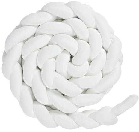 AmphaDeco Geflochtene bettschlange Baby, Bettschlange Baby, Kantenschutz Bettumrandung Knotenkissen, Seitenschläferkissen, Zierkissen Stillkissen,Weiß,100cm