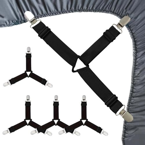 4 PCS Tendeur Drap Housse avec Clips en Métal, Attache Drap Housse Réglable, Tendeur Drap pour Draps, Sangles de Support de Drap de Lit pour Draps, Matelas, Ou Canapé